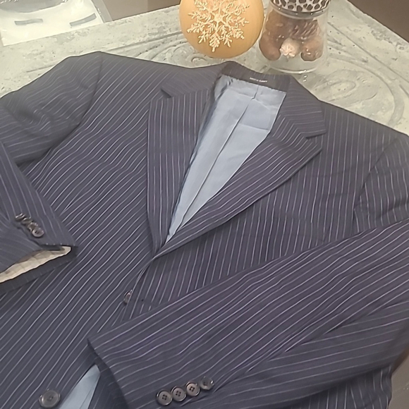 Hugo Boss 46R Wool Blazer Sport Coat Jacket Striped Navy & black 2 Buttons Long - Picture 4 of 9